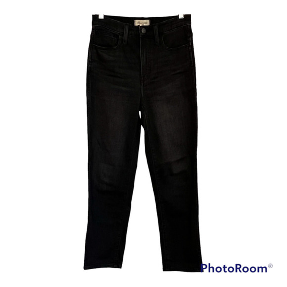 MADEWELL SIZE 25 HIGH RISE SLIM STRAIGHT LEG RICHGROVE BLACK WASH DENIM JEANS - Picture 2 of 12